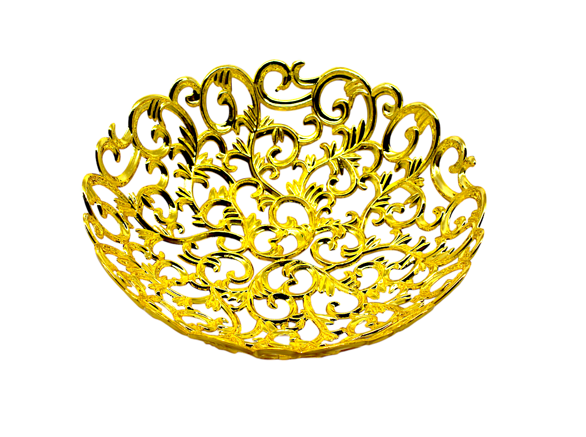 Golden Plastic Basket with Floral Design