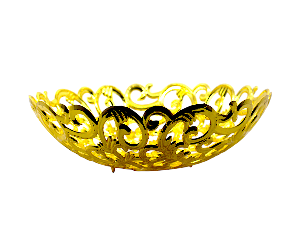 Golden Plastic Basket with Floral Design