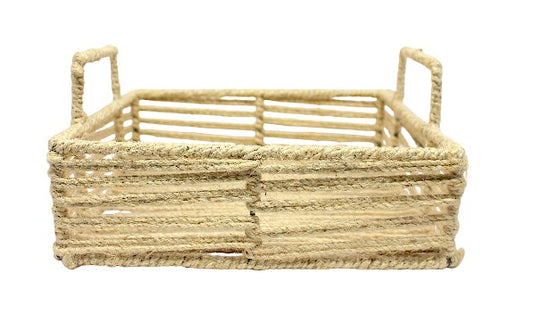 Handcrafted Square Open-Weave Basket with Handle