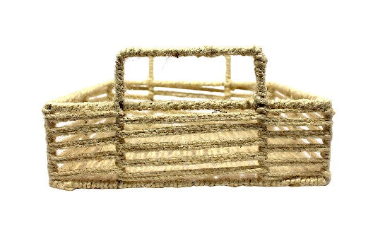 Handcrafted Square Open-Weave Basket with Handle