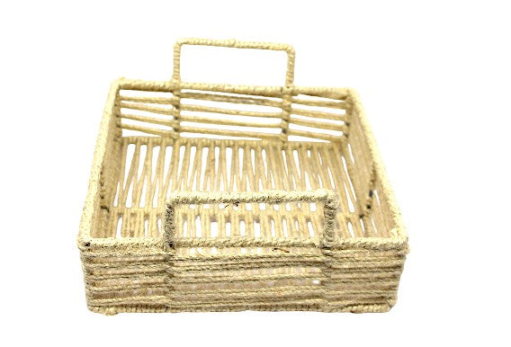 Handcrafted Square Open-Weave Basket with Handle