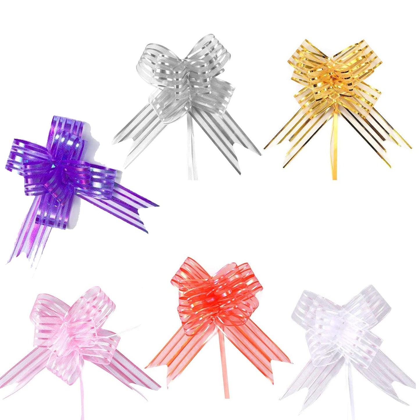 Premium Quality Pull Bow Flower Ribbon(Width: 50MM) For Gift Wrap & Wedding Decoration - Packet of 10pcs