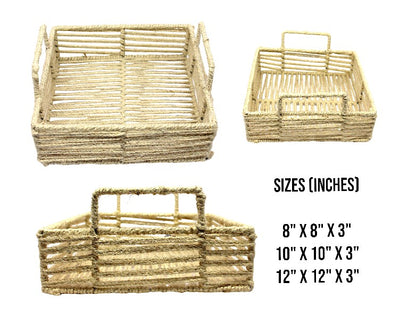 Handcrafted Square Open-Weave Basket with Handle